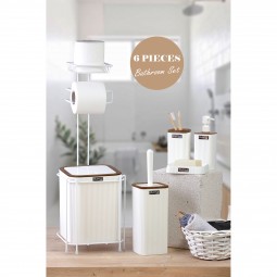 Square WC Stand/6 Pcs White & Wooden Bathroom Set/White