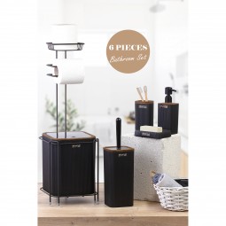 Replacement Square WC Paper Holder / Black-Wooden 6-Piece Mina Bathroom Set / Black