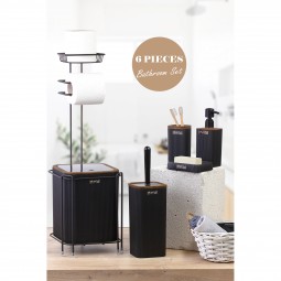 Square WC Stand/6 Pcs Black & Wooden Bathroom Set/Black