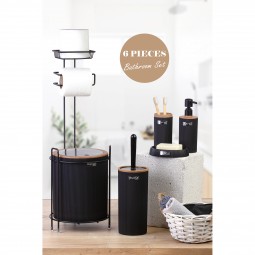 Replacement Round WC Paper Holder / Black-Wooden 6-Piece Mina Bathroom Set / Black