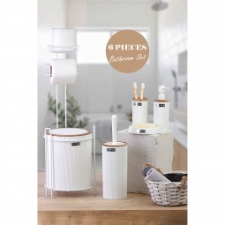Replacement Round WC Paper Holder / White-Wooden 6-Piece Mina Bathroom Set / White