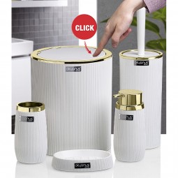 Striped Round Bathroom Set (5 Pcs) Gold - White