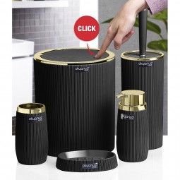 Striped Round Bathroom Set (5 Pcs) Gold - Black