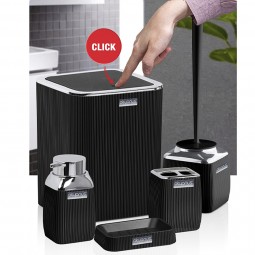 Striped Square Bathroom Set (5 Pcs) Chrome - Black