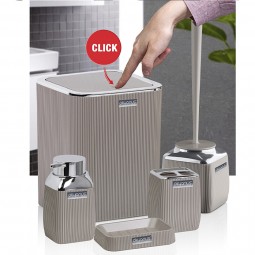 Striped Square Bathroom Set (5 Pcs) Chrome - Brown