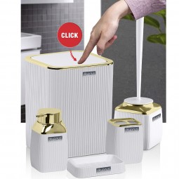 Diva Bathroom Set (5 Pcs) Gold - White
