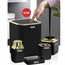 Striped Square Bathroom Set (5 Pcs) Gold - Black