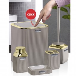 Striped Square Bathroom Set (5 Pcs) Gold - Brown