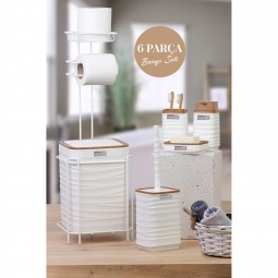 Spare Square Toilet Paper Holder Luna Bathroom Set Wooden with White 6 Pieces