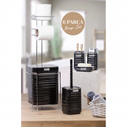 Spare Square Toilet Paper Holder / Black Luna Bathroom Set with 6 Pieces / Chrome