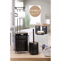 Spare Square Toilet Paper Holder / Black Luna Bathroom Set Wooden with 6 Pieces