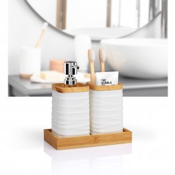 3 PCS Bathroom Accessory Set with Bamboo Tray / White
