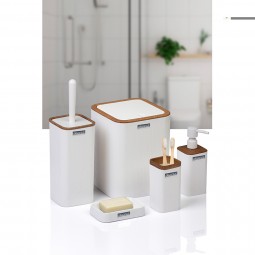 Mina Square  5 Pcs Bathroom Set - Wooden /White