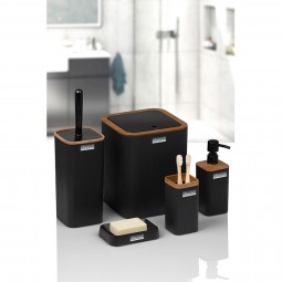 Mina Square  5 Pcs Bathroom Set - Wooden /Black