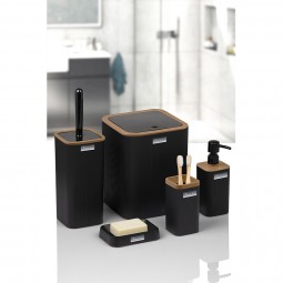 Mina Square 5 Pcs Bathroom Set / Wood Look / Black