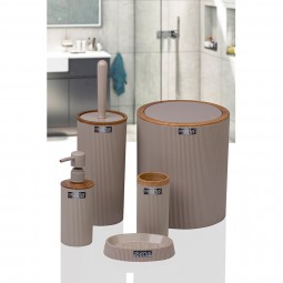 Mina Round  5 Pcs Bathroom Set - Wooden /Brown