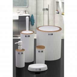 Round Striped 5-piece Bathroom Set White - Wooden Look