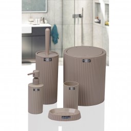 Round Striped 5-piece Bathroom Set Brown