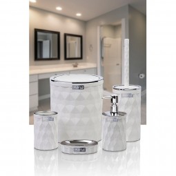 Diamond Bathroom Set (5 Pcs) Chrome - White