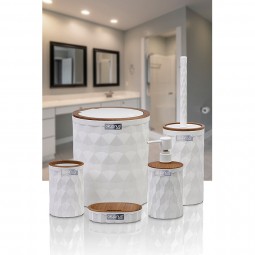 Diamond Bathroom Set (5 Pcs) Wooden - White