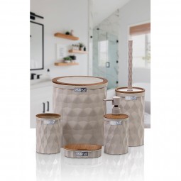 Diamond Bathroom Set (5 Pcs) Wooden - Brown