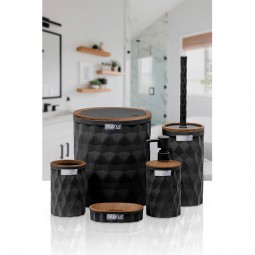 Diamond Bathroom Set (5 Pcs) Wooden - Black