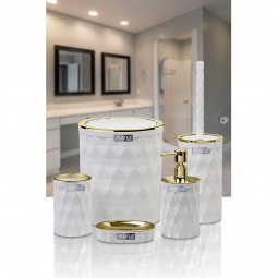 Diamond Bathroom Set (5 Pcs) Gold - White