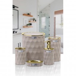 Diamond Bathroom Set (5 Pcs) Gold - Brown