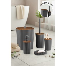 Safir Bathroom Set (5 pcs) / Wooden / Anthracite