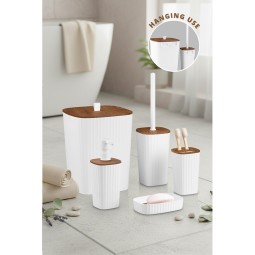 Safir Bathroom Set (5 pcs) / Wooden / White