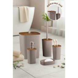 Safir Bathroom Set (5 pcs) / Wooden / Brown