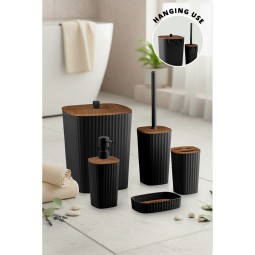 Safir Bathroom Set (5 pcs) / Wooden / Black