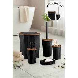 Safir Bathroom Set (5 pcs) / Wooden / Black
