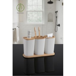 Safir Bathroom Set 3 Pcs / Bamboo / White