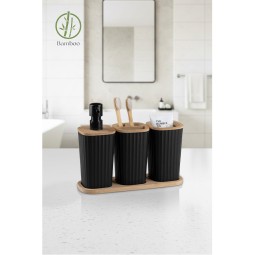 Safir Bathroom Set 3 Pcs / Bamboo / Black