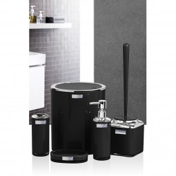 Double Layer Round Bathroom Set (5 Pcs) Chrome - Black