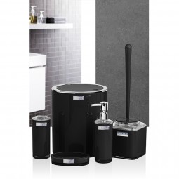 Double Layer Round Bathroom Set (5 Pcs) - Black