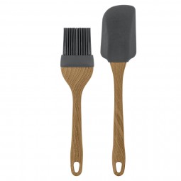 Silicone Brush & Spatula - Wooden Handle Set