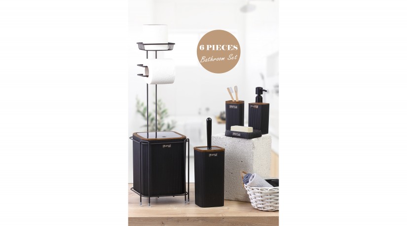 Replacement Square WC Paper Holder / Black-Wooden 6-Piece Mina Bathroom Set / Black
