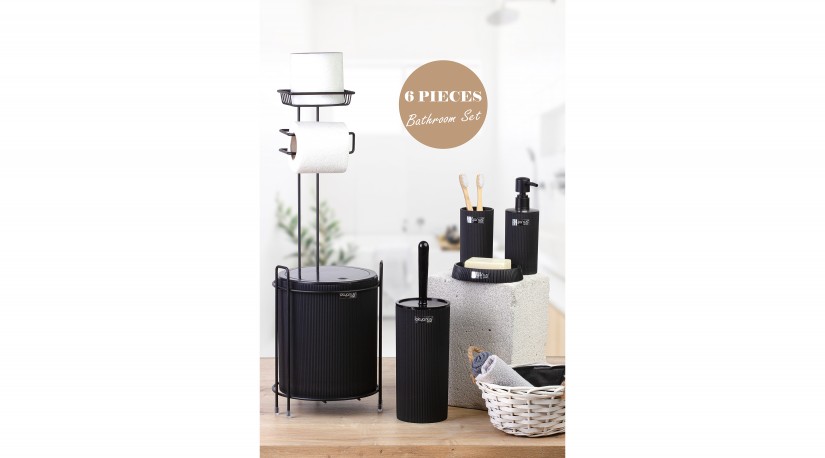 Replacement Round WC Paper Holder / Black 6-Piece Mina Bathroom Set / Black