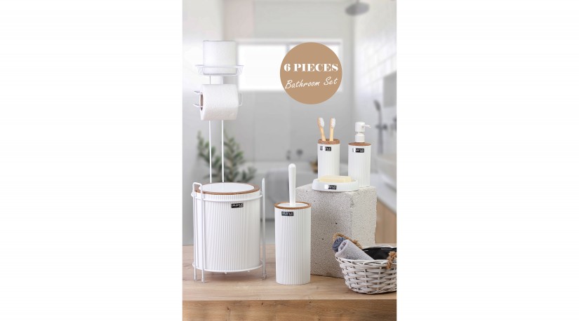 Replacement Round WC Paper Holder / White-Wooden 6-Piece Mina Bathroom Set / White