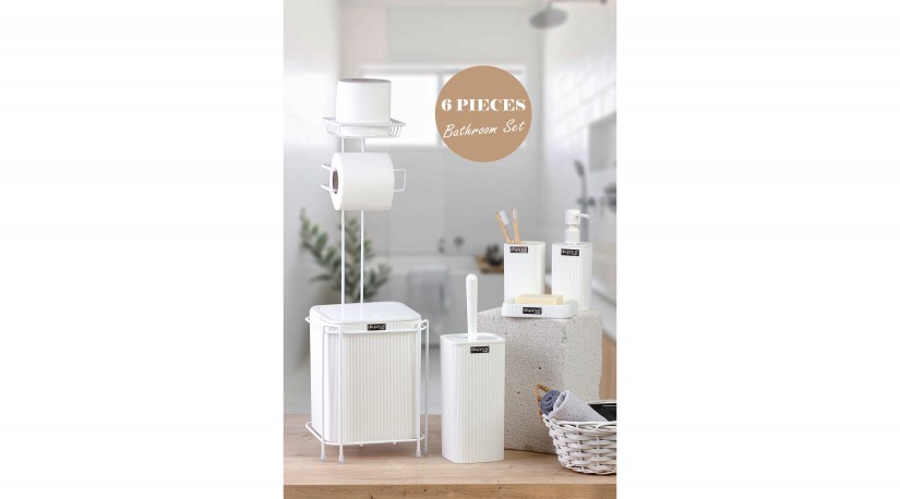 Square WC Stand/6 Pcs White Bathroom Set/White