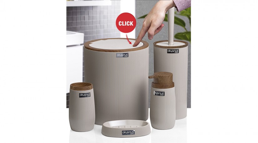 Bella Bathroom Set (5 Pcs) Wooden - Brown
