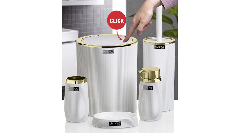 Bella Bathroom Set (5 Pcs) Gold - White