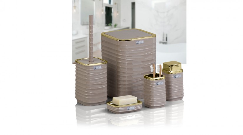 Luna Square 5 PCS Bathroom Set/Gold-Brown