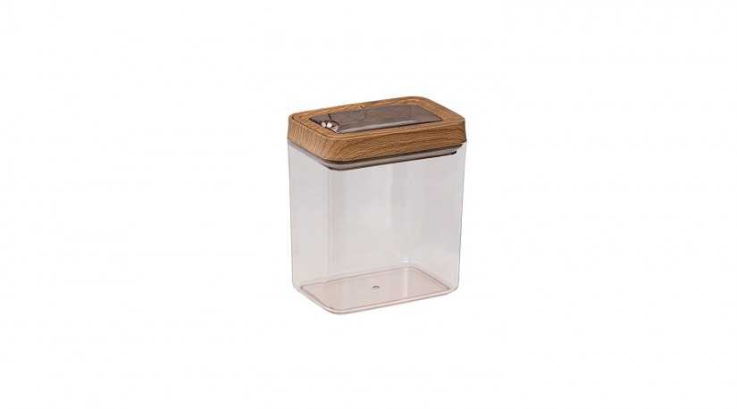 Vacuum Rectangle Storage Jar No:2  Wooden - (2100 ML)