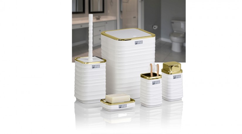 Luna Square 5 PCS Bathroom Set/Gold-White