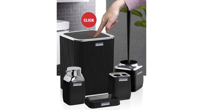 Striped Square Bathroom Set (5 Pcs) Chrome - Black