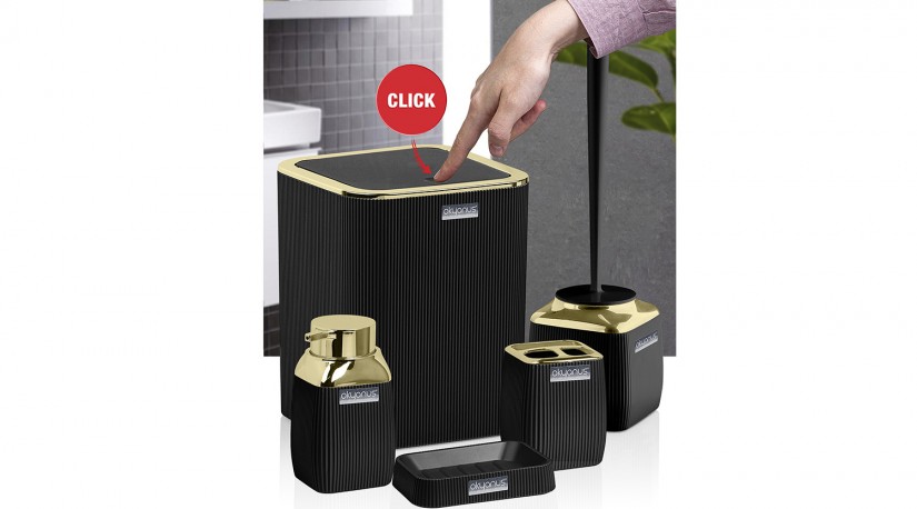 Striped Square Bathroom Set (5 Pcs) Gold - Black