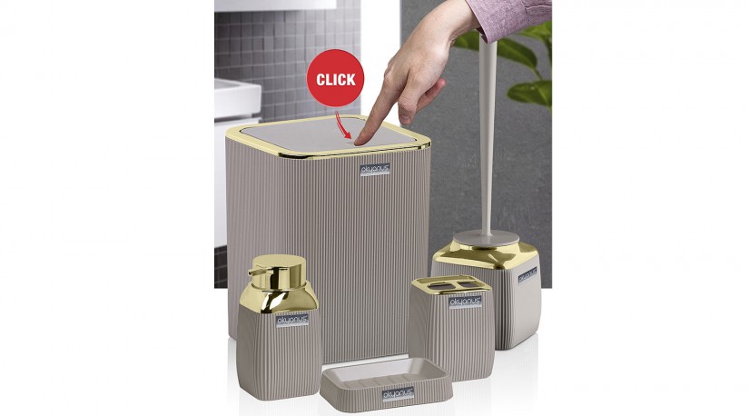 Striped Square Bathroom Set (5 Pcs) Gold - Brown